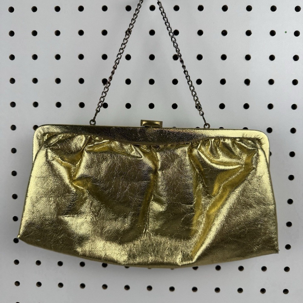 Vtg Admiral Gold Metallic Evening Bag Chain Purse‎ 60s 70s Glam